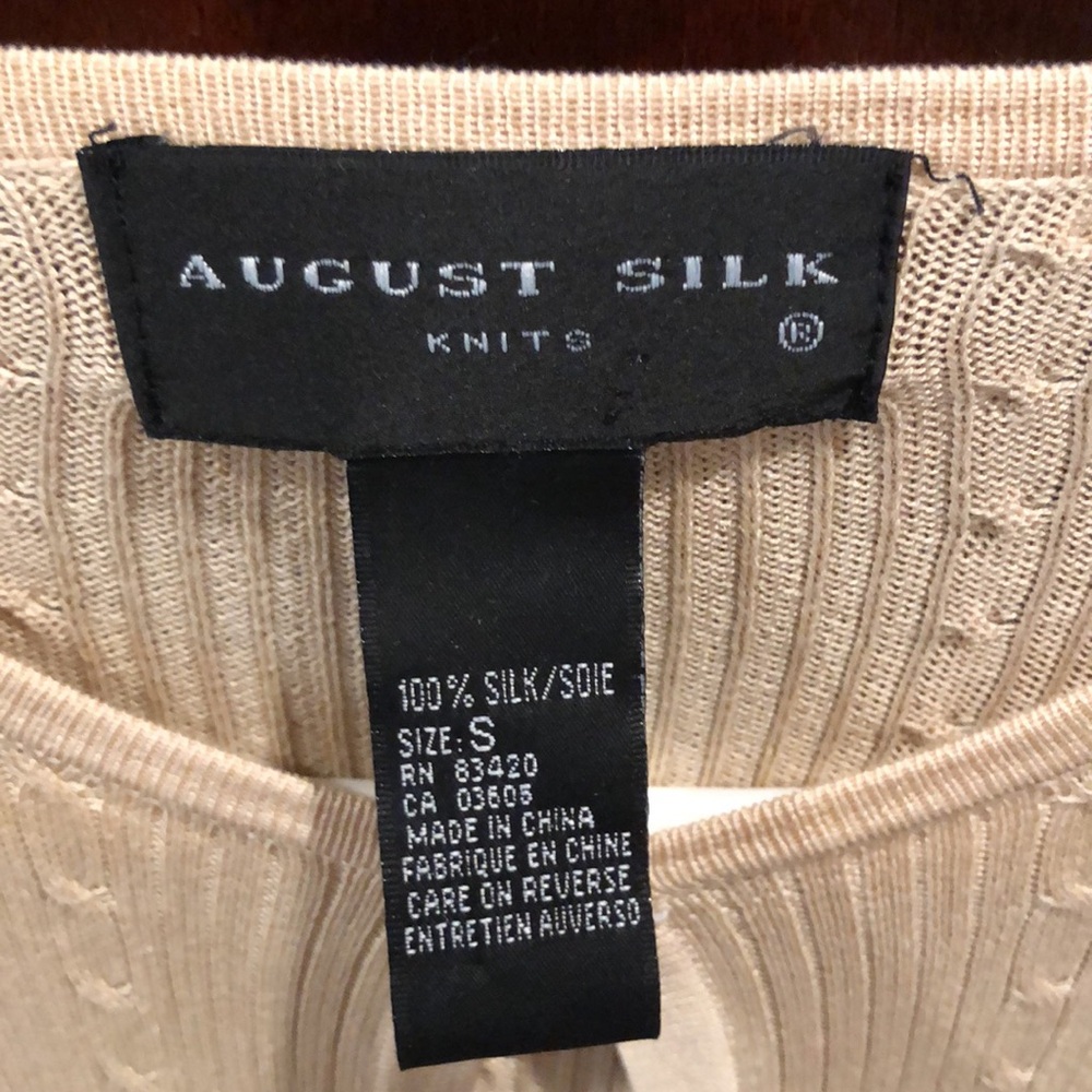Silk camel colored cardigan with cable design. Size S from August Silk - Picture 3 of 3